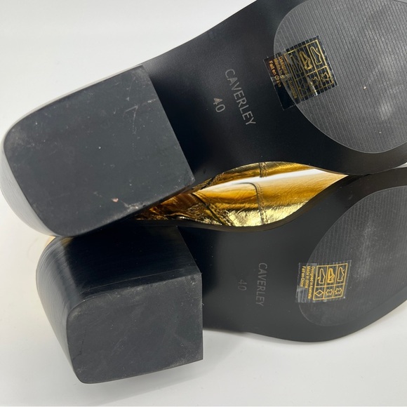 Caverly Kylie Western Gold Metallic Leather Block Heel Cowboy Ankle Booties 40 - Picture 10 of 11